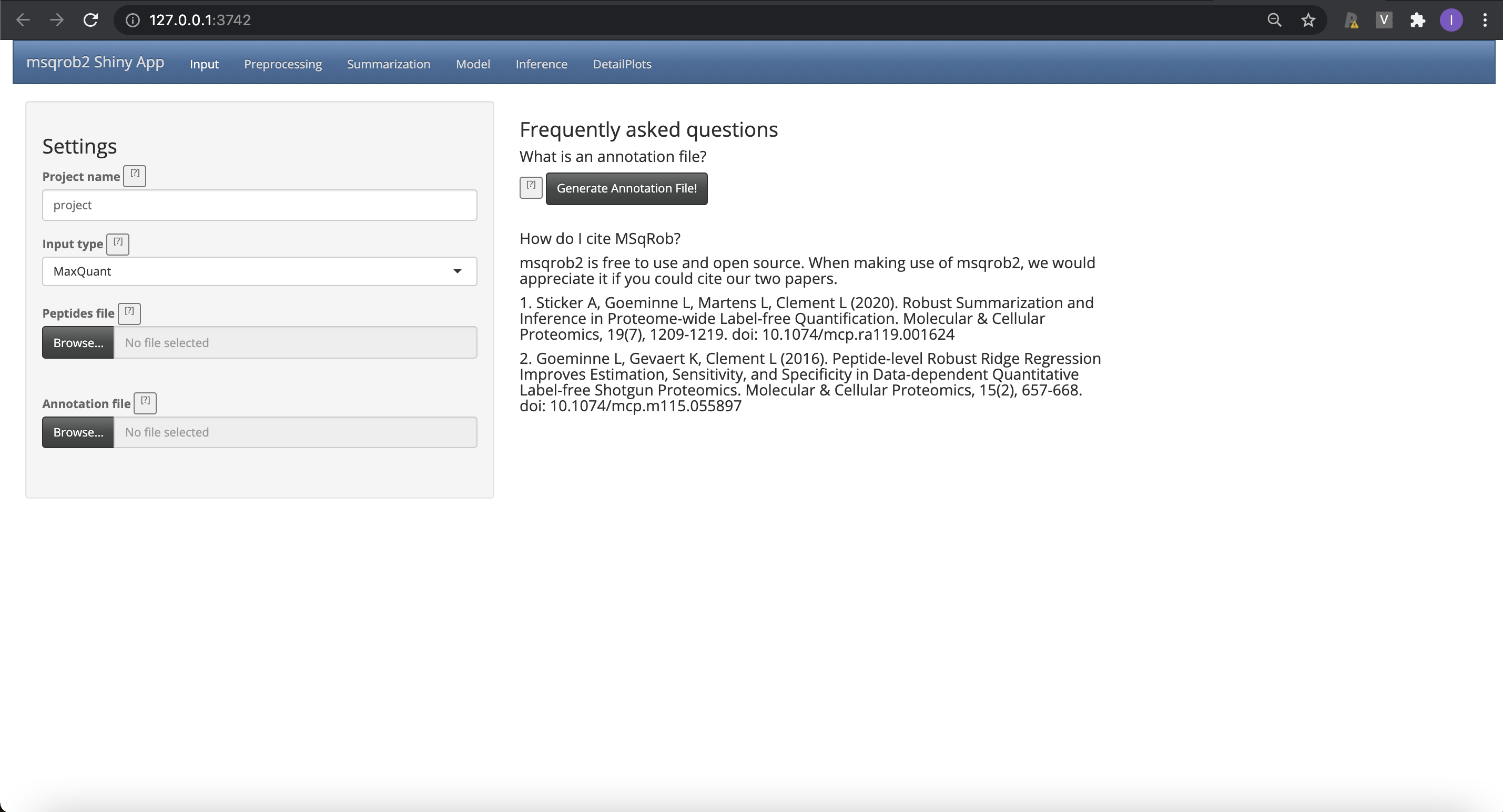 Figure 4. msqrob2gui in browser tab