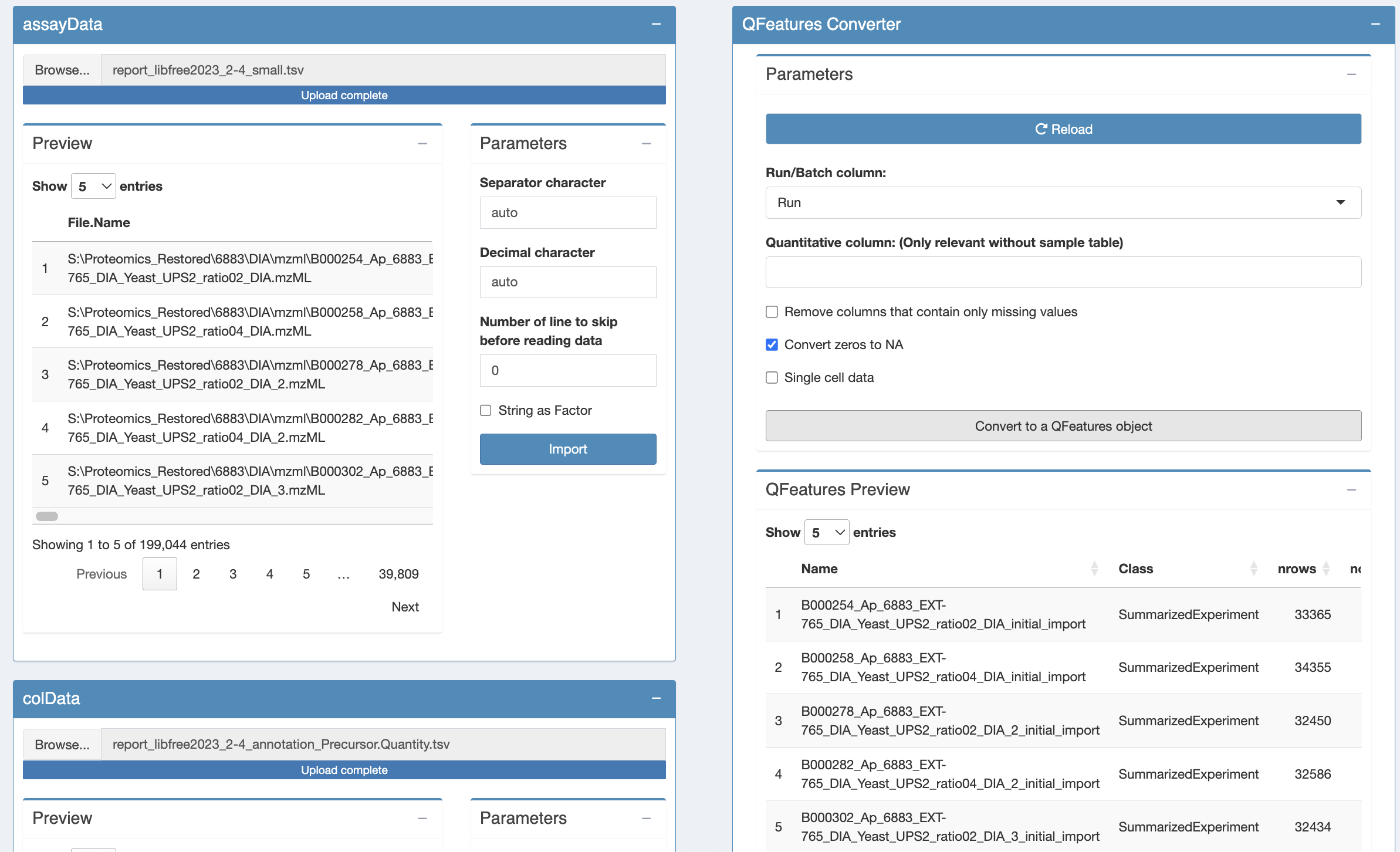 Figure 1. The QFeatures object is successfully converted