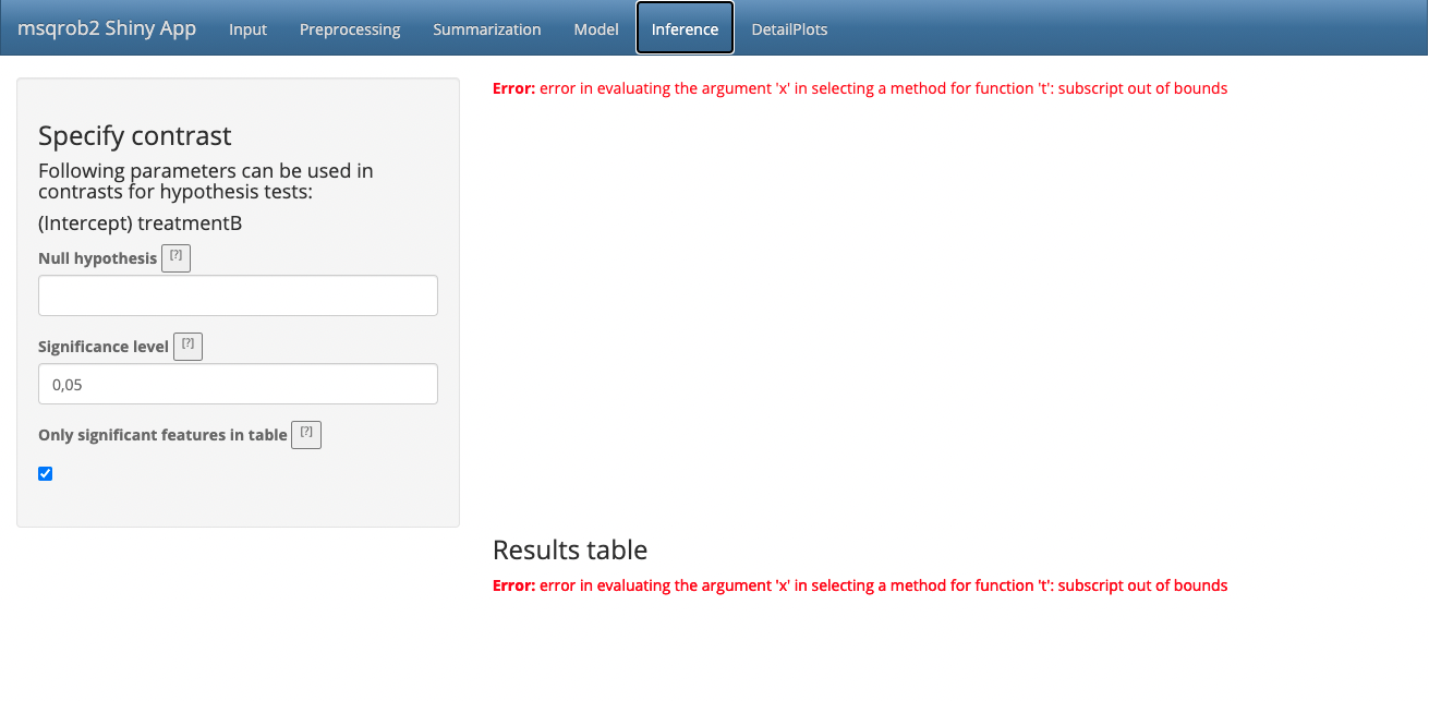 Figure 12. msqrob2 Inference tab