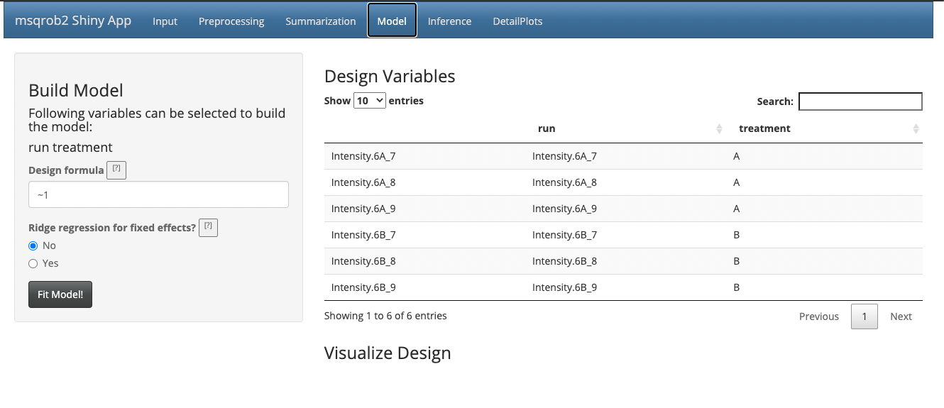 Figure 10. msqrob2 Model tab