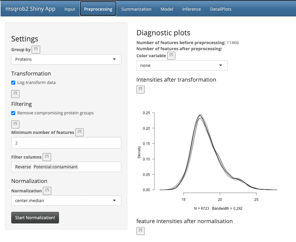 Figure 6. msqrob2 Preprocessing tab